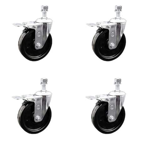 Service Caster 5 Inch SS Phenolic Wheel Swivel 1/2 Inch Threaded Stem Caster Set Total Lock Brake SCC-SSTSTTL20S514-PHS-121315-4
